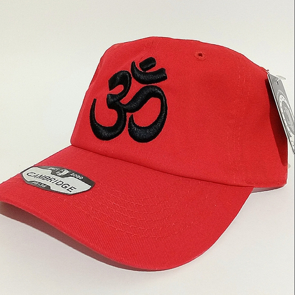 Om Aum Ohm Yoga Namaste Symbol 3D Embroidered Ball Cap Dad Hat Red & Black Hat